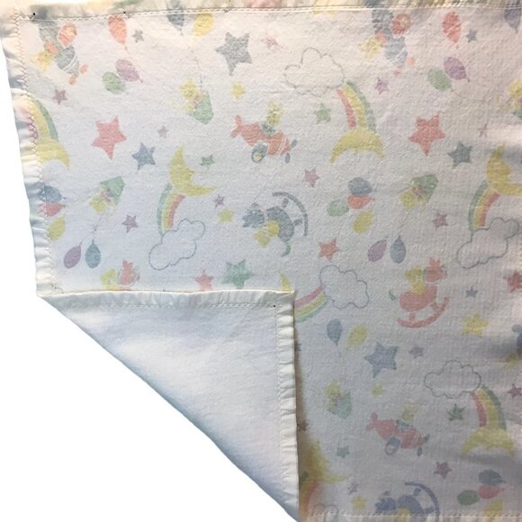 Vintage Beacon Baby Blanket White Satin Trim Receiving Made USA Rainbow WPL 1675 - Picture 3 of 10